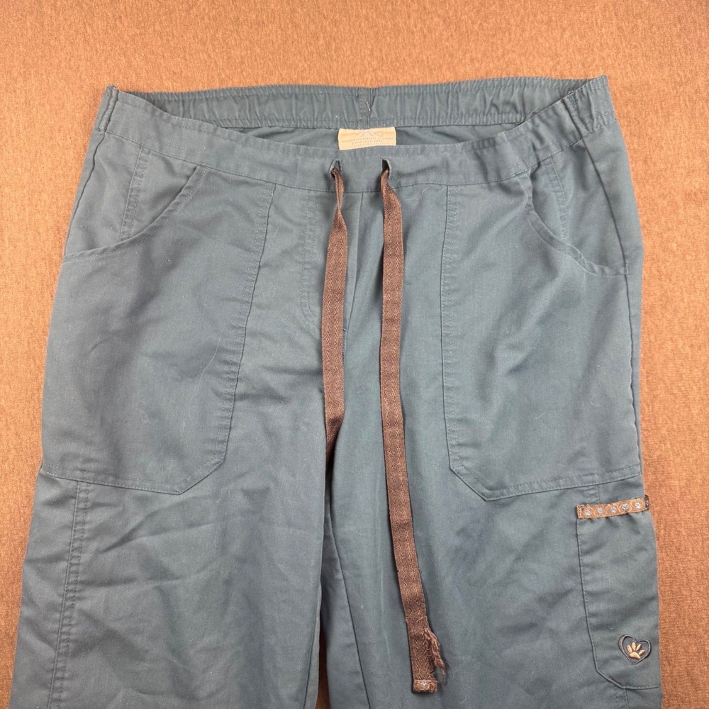 Vagabond Apparel Womens Scrub Pants Blue Cargo Drawstring Paw Heart Detail Sz M